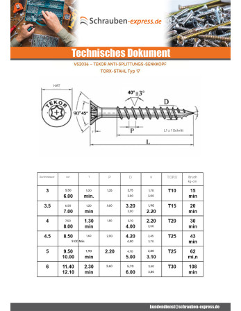 1 x Spanplattenschrauben Senkkopfschraube T25...