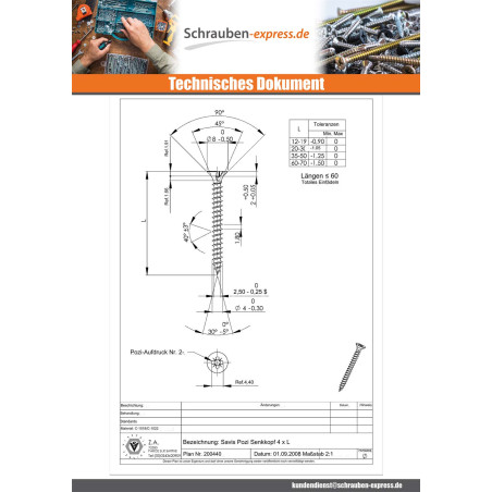 1 x Spanplattenschrauben Senkkopfschraube Pozi N°2 4X45 Gesamtgewinde Stahl schwarz verzinkt