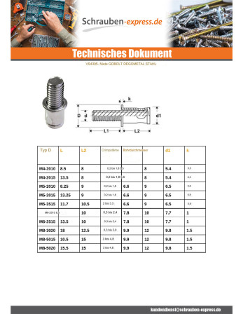1 x Dübel Mit Walzterminal BLENDUNG M4x10...
