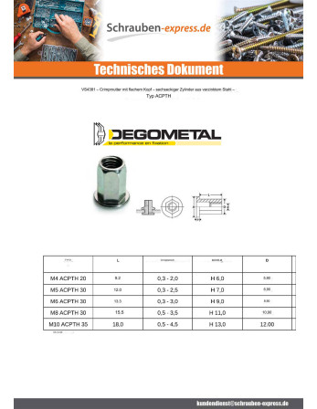 1 x ECR Nieten HEX Flachkopf M5x12 ACPTH 30...