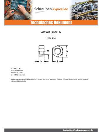 1 x Sechskantmutter M7 S/PLAT 11 gewinde 150...