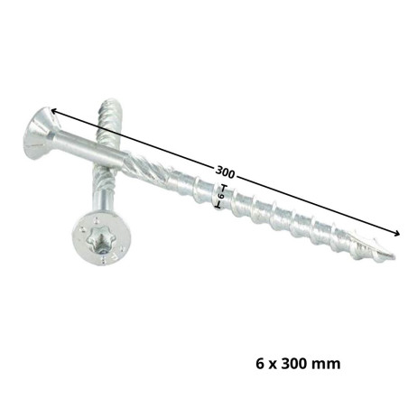 1 x Rahmenschraube tekor Senkkopfschraube Gezahnt T30 6 x 300 Mit Gewinde 100 cut Bohrspitze mit Typ 17 Spitze Verzinkt