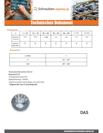 1 x Spanplattenschrauben TEKOR Senkkopfschraube...