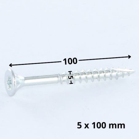 1 x Spanplattenschraube TEKOR Senkkopfschraube Gezahnt 5X100 Mit Gewinde 60 T25 Verzinkt cut Bohrspitze mit Typ 17