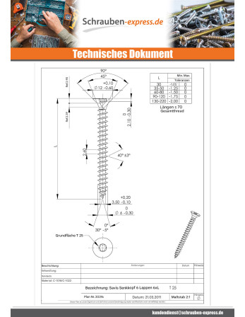 1 x Spanplattenschrauben Senkkopfschraube T30...