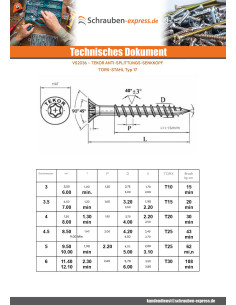 Spanplattenschrauben TEKOR Senkkopfschraube Gezahnt T30... 2