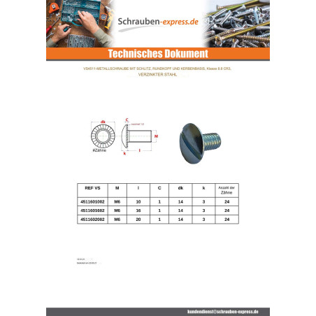 1 x Metallschrauben Flachkopf Gespalten Kreuzschlitz mit gezahntem Flansch M6x10 Klasse 8.8 Verzinkt