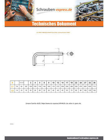 1 x Sechskant-Allen-Schlüssel Von 2 Verzinkt