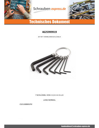 1 x Satz 7 SCHLÜSSEL MÄNNER Innensechskant 2...