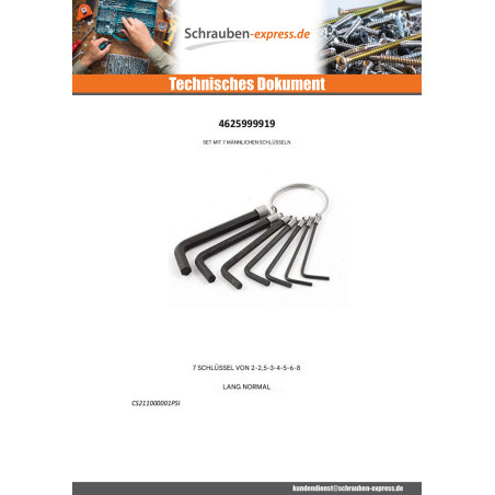 1 x Satz 7 SCHLÜSSEL MÄNNER Innensechskant 2 2,5 3 4 5 6 8