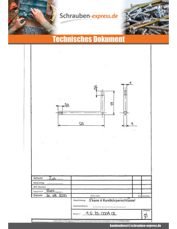 1 x Sechskant-Allen-Schlüssel Von 4 RUNDER...