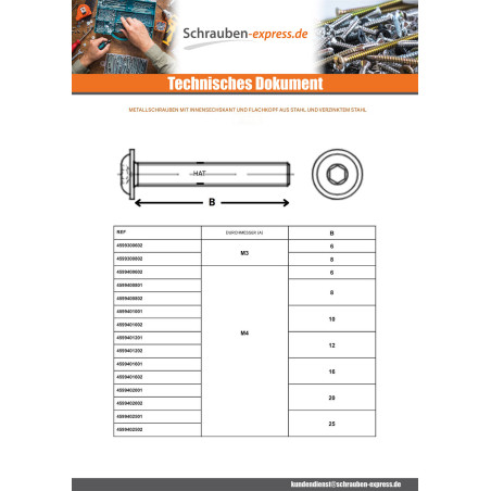 1 x Metallschrauben Flachrundschraube mit Innensechskant Kreuzschlitz mit Flansch M6X30 Schraubenschlüssel 4 Klasse 10.9