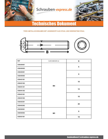 1 x Metallschrauben Flachkopf T25 M5x20 Klasse...