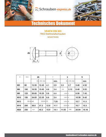 1 x Schlossschraube M8X30 Gesamtgewinde Verzinkt