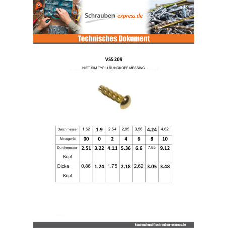 1 x Schlagschrauben Type U Rundkopf Vermessingtem Stahl 2,95x 3/8