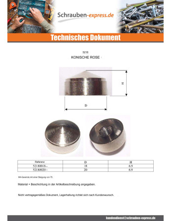1 x Abdeckkappe Kegelförmig Messing 20 TB4/ 75