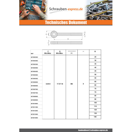 1 x Metallschrauben für Auge M20X170 Mit Gewinde 52 Verzinkt