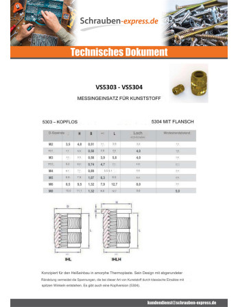 1 x Einsatz Mit Kopf HEATFIX Messing M3X5.7