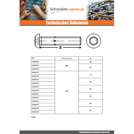 1 x Metallschrauben Flachkopf T20 M4x16 Klasse 10.9 Stahl