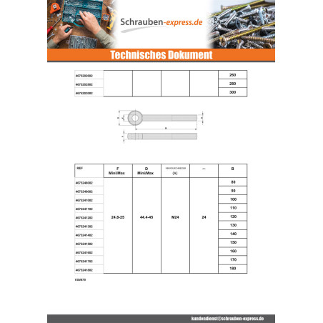 1 x Metallschrauben für Auge M8X80 Mit Gewinde 22 Verzinkt