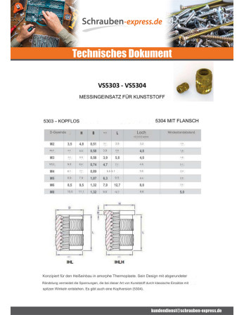 1 x Einsatz Stellschraube HEATFIX Messing M6x9,5