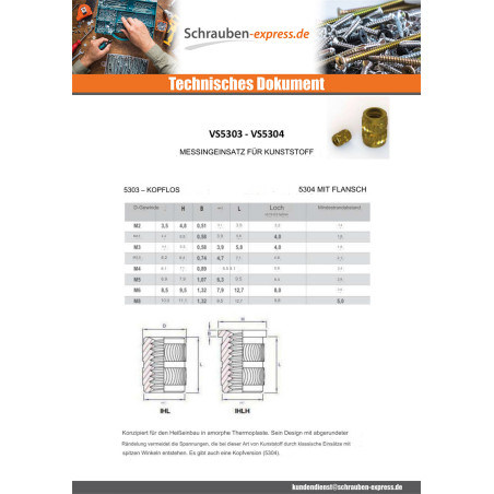 1 x Einsatz Stellschraube HEATFIX Messing M6x9,5