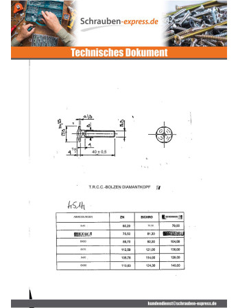 1 x Schlossschraube Kopf DIAMANT M8X50 Stahl...