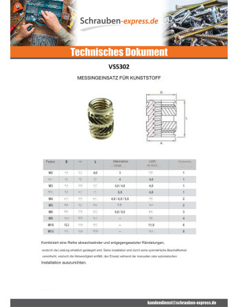 1 x Einsatz TECHFIX Messing M5x12,7