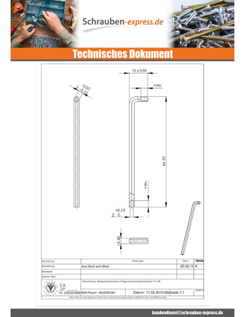 1 x Schlüssel Sechskant Sichere...