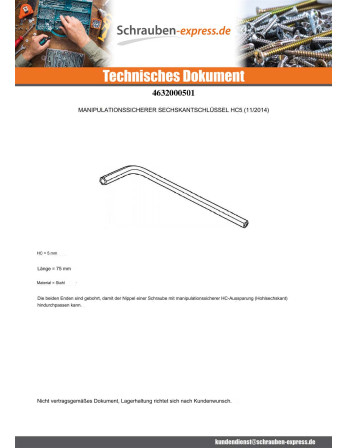 1 x Schlüssel Sechskant Sichere...