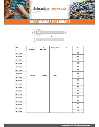1 x Metallschrauben für Auge M6x35 Mit Gewinde...