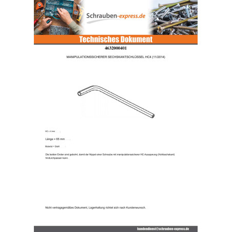 1 x Schlüssel Sechskant Sichere Schraubenschlüssel 4 Schraube 6