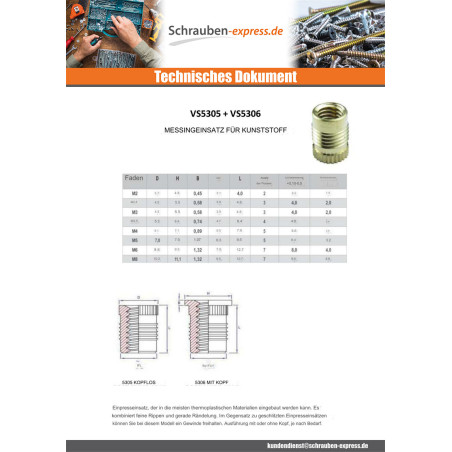 1 x Einsatz Mit Kopf FINFIX Messing M6x12,7