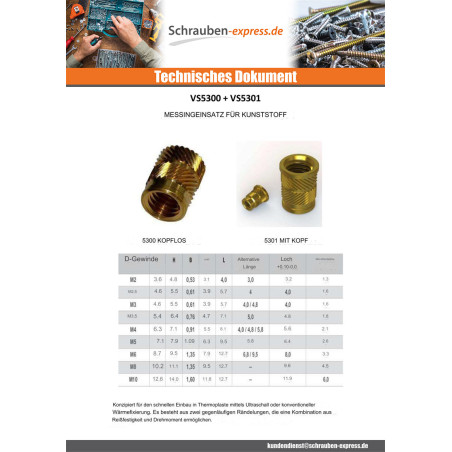 1 x Einsatz Mit Kopf SONICFIX Messing M3X5.7