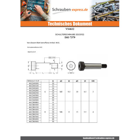 1 x Metallschrauben Schulter Schraubenschlüssel 3 M5/9.5 6x40 Klasse 12.9 Rohstahl