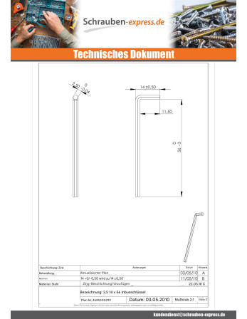 1 x Sechskant-Allen-Schlüssel Von 2,5 14x56...