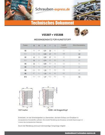 1 x Einsatz Mit Kopf BROACHFIX Messing M6x9,2