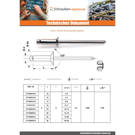 1 x Nieten geschält GOSTAR Aluminium Stahlgewinde Standard-Rundkopf 4x12 Schwarz