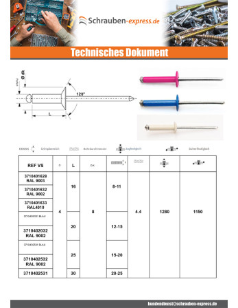 1 x Nieten geschält GOSTAR Aluminium...