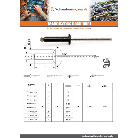 1 x Nieten geschält GOSTAR Aluminium Stahlgewinde Standard-Rundkopf 4,8 x 18 Nut