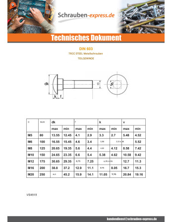 1 x Schlossschraube M8X180 Mit Gewinde 28...
