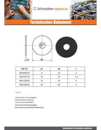 1 x Scheiben/Unterlegscheibe Gummi Schwarz 8x30x3