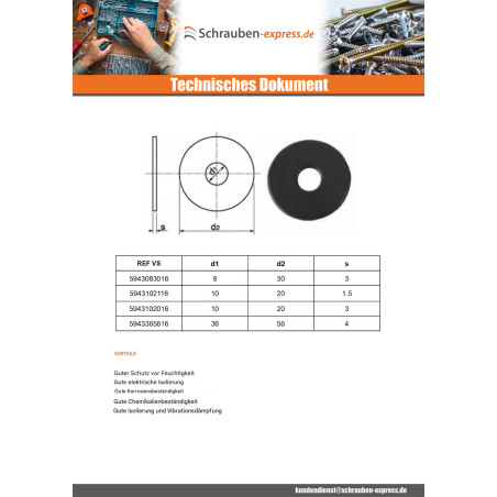 1 x Scheiben/Unterlegscheibe Gummi Schwarz 4(+/-0,35)X10X2,2