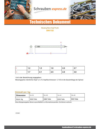1 x Kg nagel Messing Kopf Männlich 2,7 x 50...