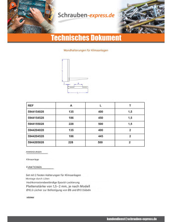 1 x Set aus 2 Wandwinkeln für Klimaanlagen 1,5...