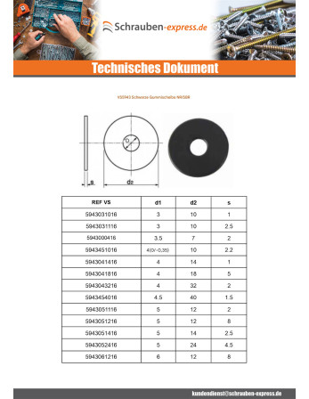 1 x Scheiben/Unterlegscheibe Gummi Schwarz 4,5...