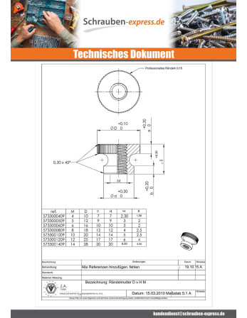 1 x Muttern Gerändelt Messing M6 16x10 EMM