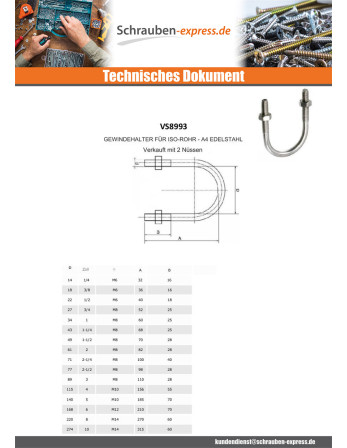 1 x Klemmbügel Edelstahl A4 Runder Rücken für...