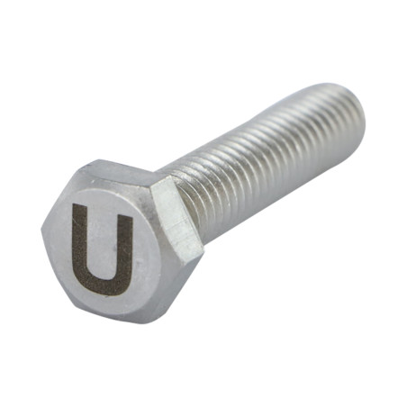 1 x Metallschrauben Sechskantkopf 8x35 Edelstahl A4 mit Buchstabengravur "U"