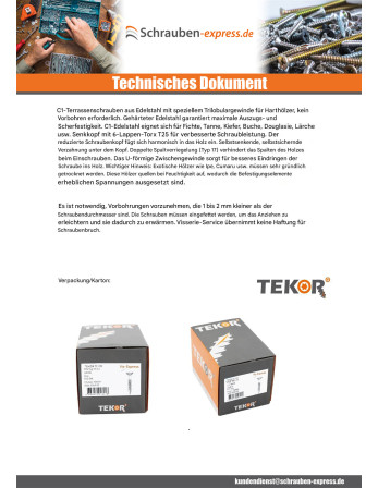 1 x Terrassenschrauben TEKOR Flacher Senkkopf...